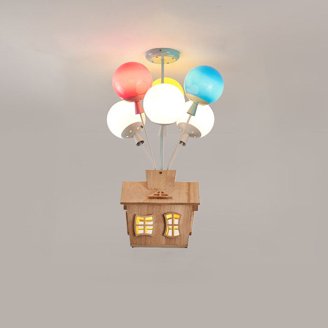 Contemporary Creative Colorful Acrylic Balloon Log Cabin 7/9-Light Kids Semi-Flush Mount Ceiling Light For Bedroom Cuvalon