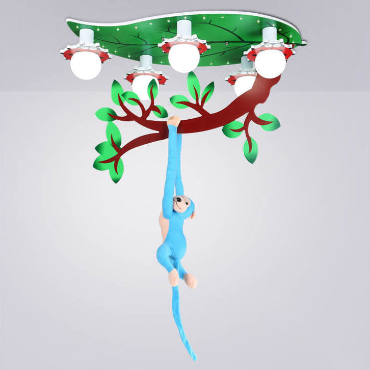 Contemporary Creative Kids Monkey Leaf Acrylic 5-Light Flush Mount Ceiling Light For Bedroom Cuvalon