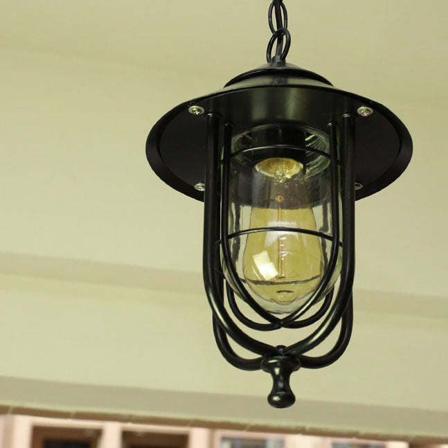 Industrial Vintage Aluminum Cage Glass 1-Light Outdoor Waterproof Pendant Light Cuvalon