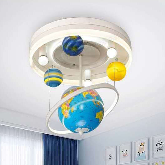 Contemporary Creative Kids Round Orb Globe Hardware Acrylic LED Flush Mount Ceiling Light For Bedroom Cuvalon