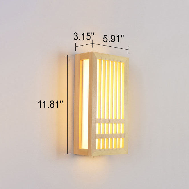 Simple Solid Wood Rectangular 1-Light Japanese Wall Sconce Lamp Cuvalon