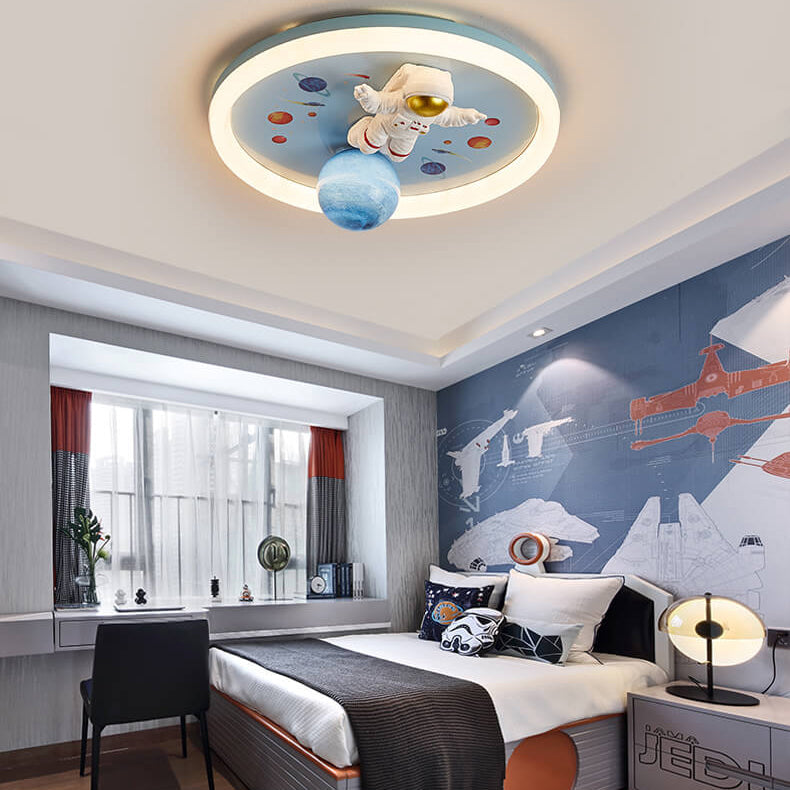 Cartoon Creative Space Astronaut Resin LED Flush Mount Ceiling Light Cuvalon