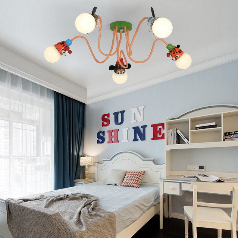 Cartoon Creative Animal Light Head 3/4/5 Light Kids Semi-Flush Mount Ceiling Light Cuvalon