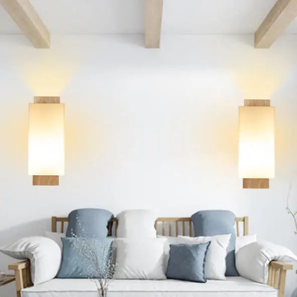 Modern Minimalist Solid Wood Square Glass Column 1-Light Wall Sconce Lamp Cuvalon