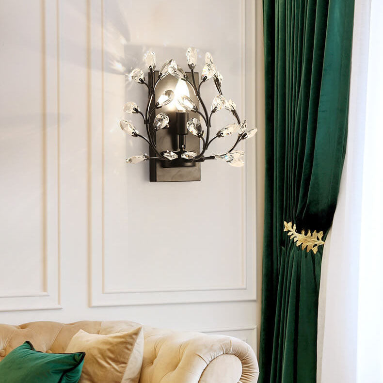 Modern Creative Light Luxury Crystal Leaf 1-Light Wall Sconce Lamp Cuvalon