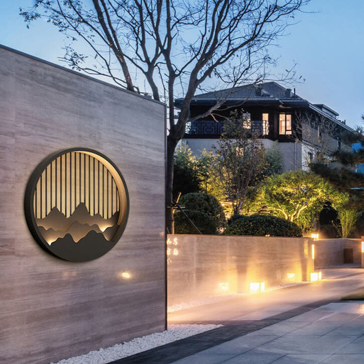 Chinese Modern Round Mountain Stainless Steel PC LED Waterproof Outdoor Wall Sconce Light Cuvalon