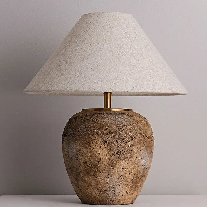 Modern Shabby Chic Cone Fabric Ceramic Jar 1-Light Table Lamp For Bedroom Cuvalon