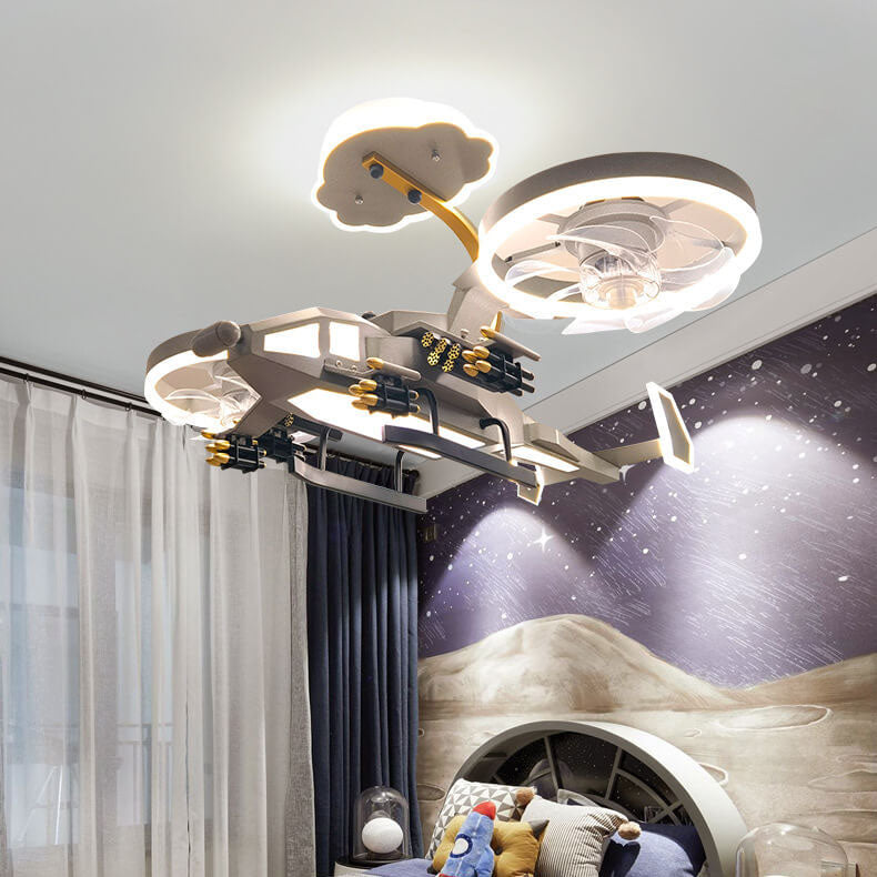 Modern Children's Helicopter Hardware Acrylic LED Semi-Flush Mount Ceiling Fan Light Cuvalon