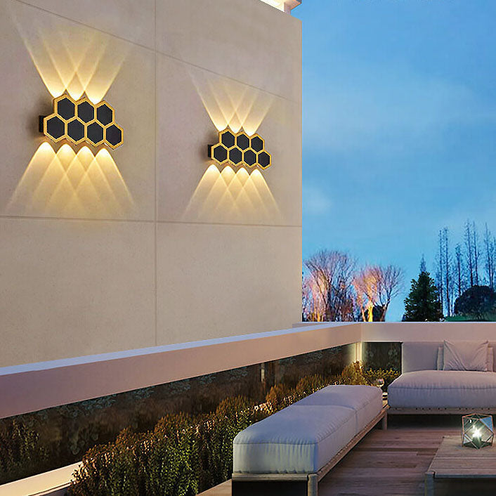 Outdoor Simple Hexagonal Combination Black Gold LED Wall Sconce Lamp Cuvalon