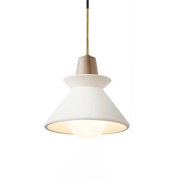 Nordic Minimalist White Cement 1-Light Tapered Pendant Light Cuvalon