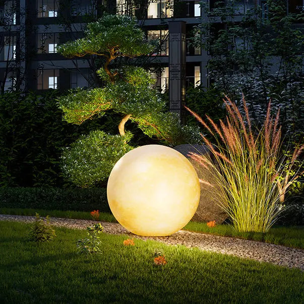 Contemporary Nordic Solar Waterproof PE Resin Round Moon LED Pendant Light For Outdoor Patio Cuvalon
