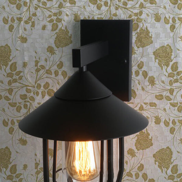 Vintage Industrial Iron Lantern Indoor Outdoor 1-Light Wall Sconce Lamp Cuvalon