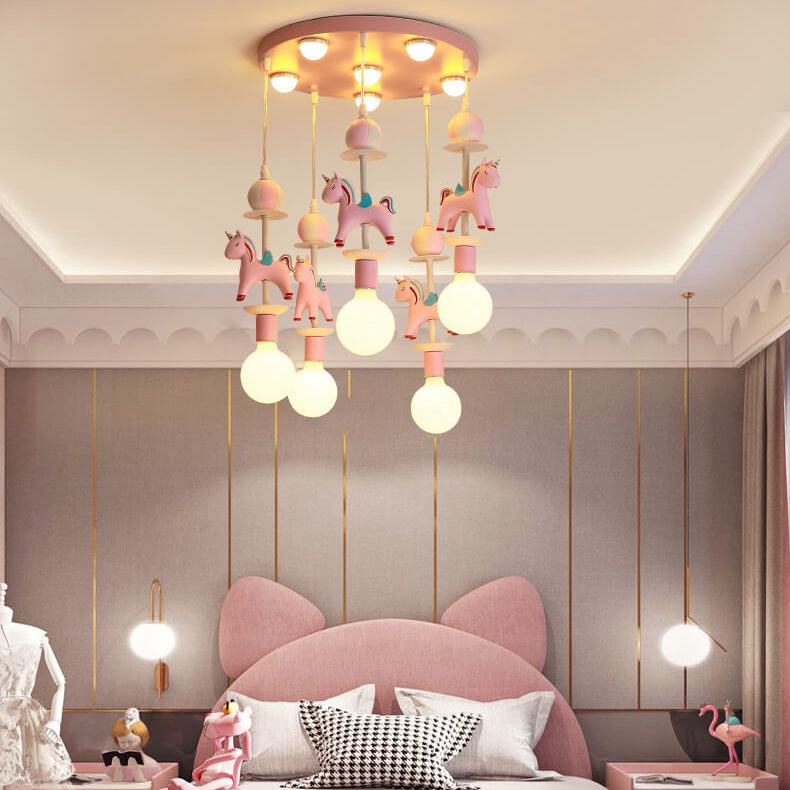 Modern Children's Carousel Eye Protection Resin Iron 1/7/11 Light Flush Mount Ceiling Light Cuvalon