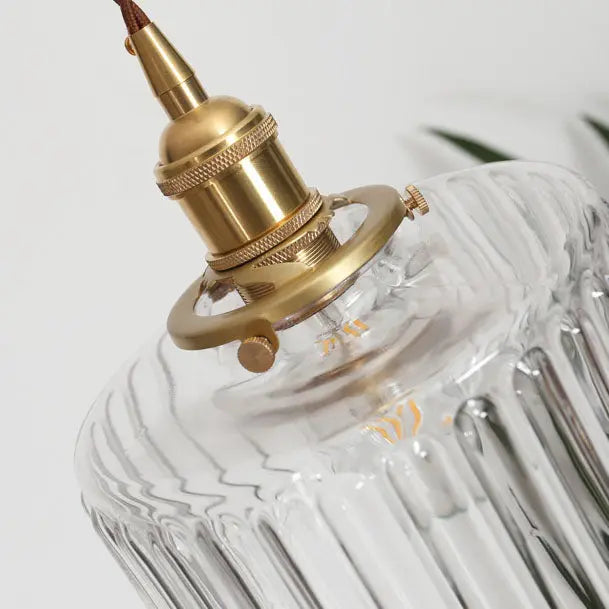 Japanese Vintage Brass Glass Round Jar 1-Light Pendant Light Cuvalon