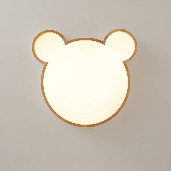 Nordic Wood Bear Shape LED Kids Flush Mount Ceiling Light Cuvalon