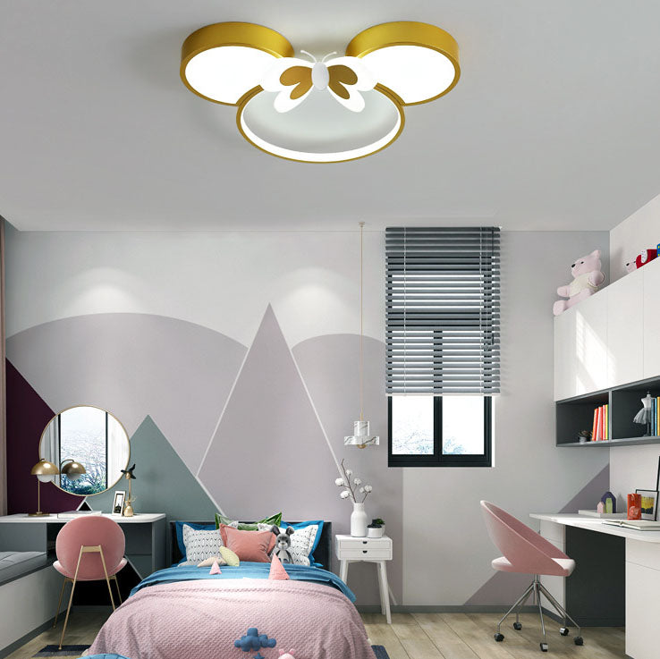 Modern Creative Minimalist Wrought Iron Cartoon Mouse LED Flush Mount Ceiling Light Cuvalon