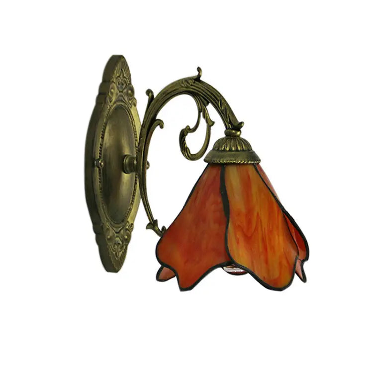 Vintage Tiffany Petals Stained Glass 1-Light Wall Sconce Lamp Cuvalon