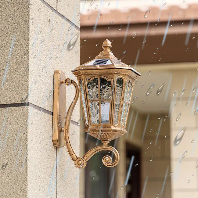 European Solar Outdoor Lantern Aluminum Glass Waterproof 1-Light Wall Sconce Lamp Cuvalon