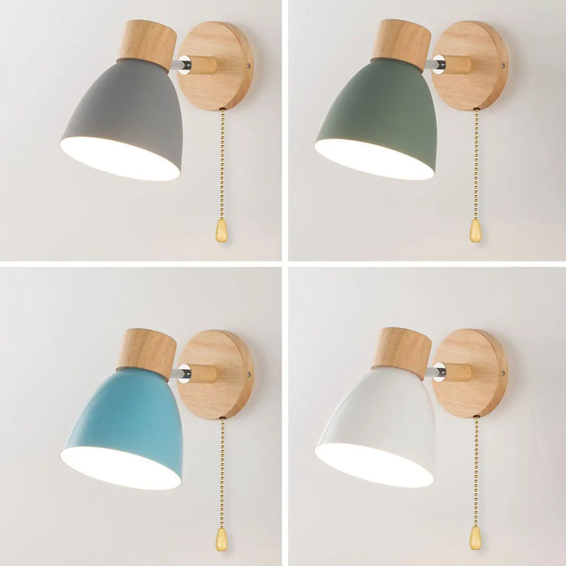 Modern Minimalist Solid Color Macaron Iron Wood 1-Light Wall Sconce Lamp Cuvalon