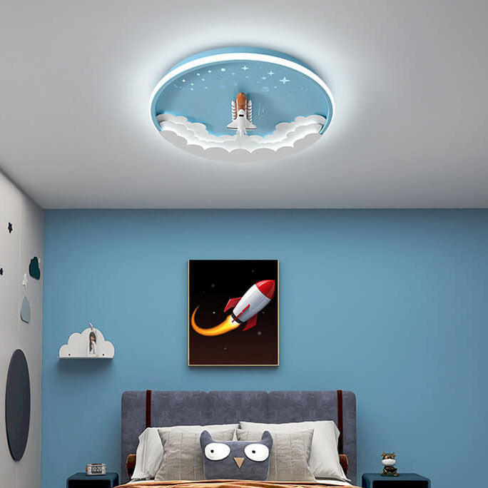 Modern Creative Cartoon Rocket Round LED Kids Flush Mount Ceiling Light Cuvalon
