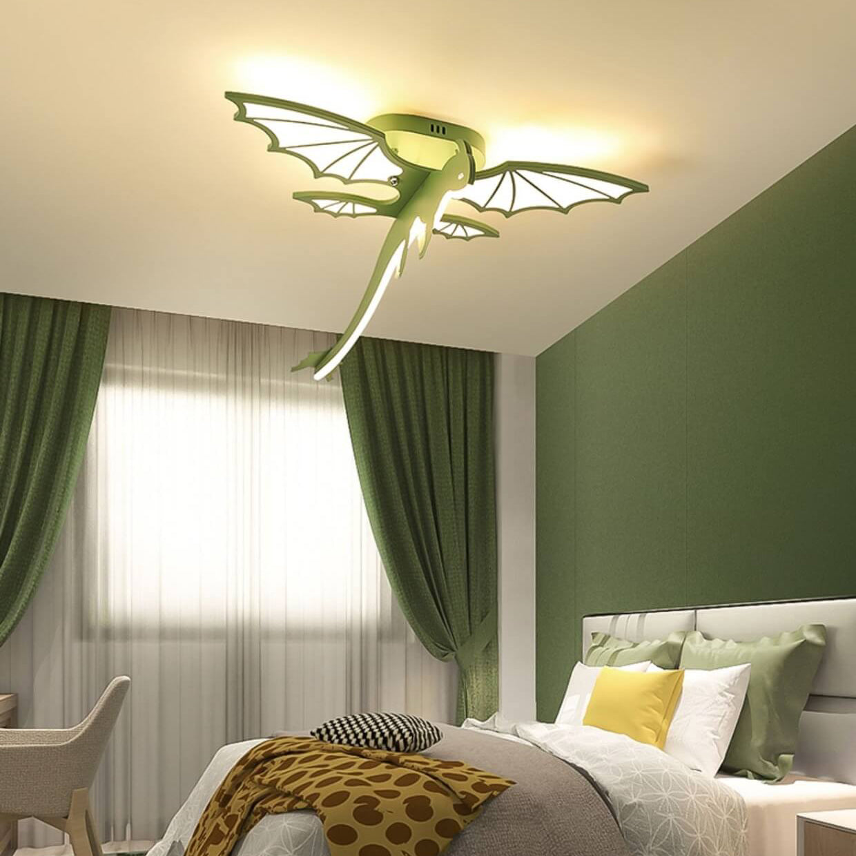 Contemporary Creative Acrylic Cartoon Dinosaur LED Semi-Flush Mount Ceiling Light For Bedroom Cuvalon