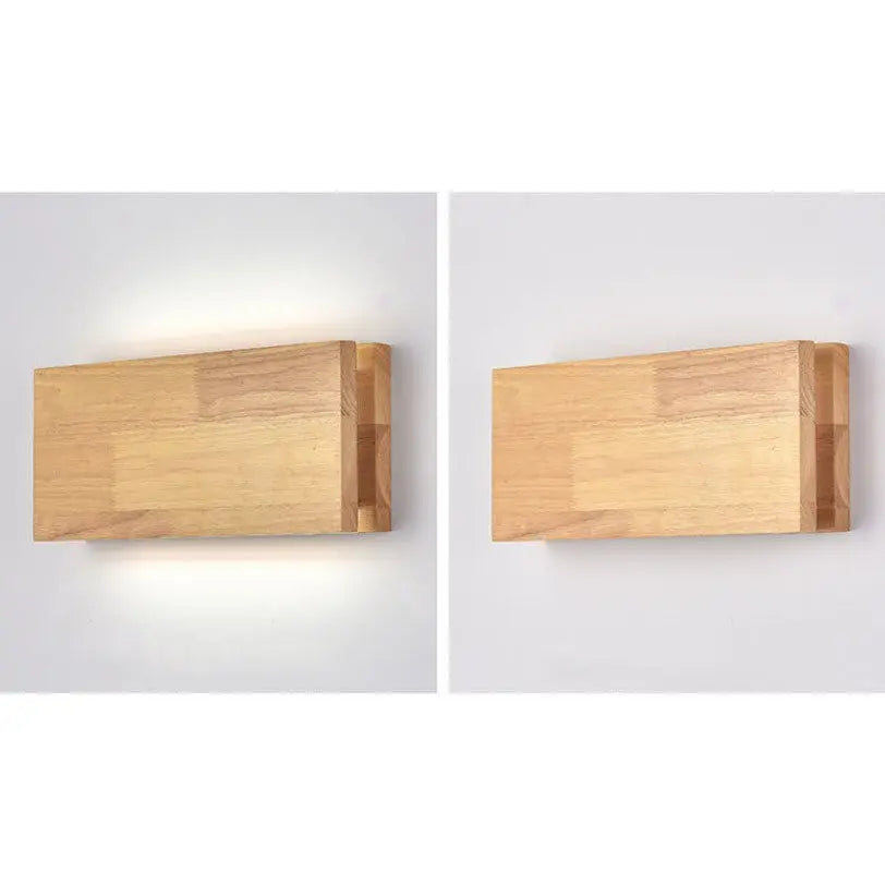 Japanese Wabi-sabi Log Wood Rectangular LED Wall Sconce Lamp Cuvalon