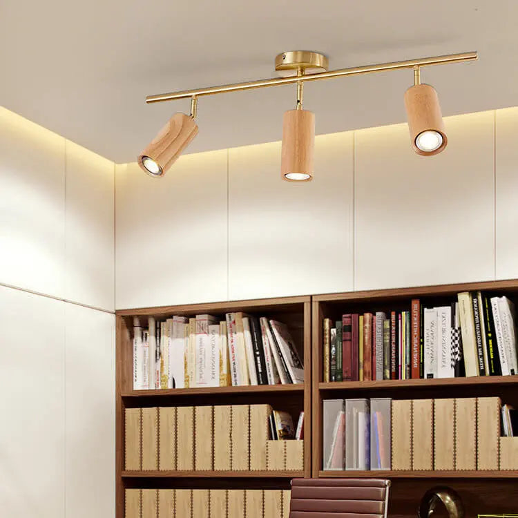 Nordic Minimalist Walnut Wood Spotlight Linear Track 1/2/3/4 Light LED Semi-Flush Mount Ceiling Light Cuvalon