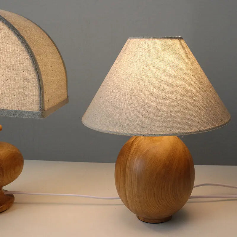 Japanese Wabi-sabi Vintage Solid Wood Fabric 1-Light Table Lamp Cuvalon