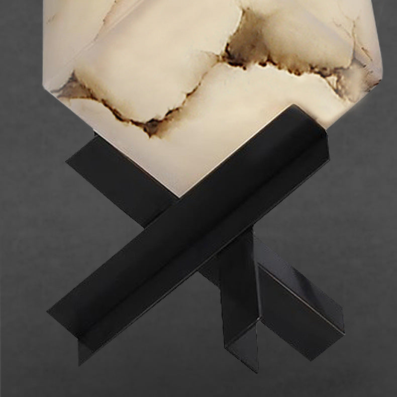Modern Minimalist Textured Square Stainless Steel Marble 1-Light Table Lamp For Bedroom Cuvalon