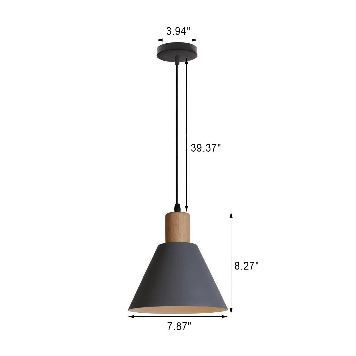 Nordic Vintage Iron Cone Wood Top 1-Light Pendant Light Cuvalon