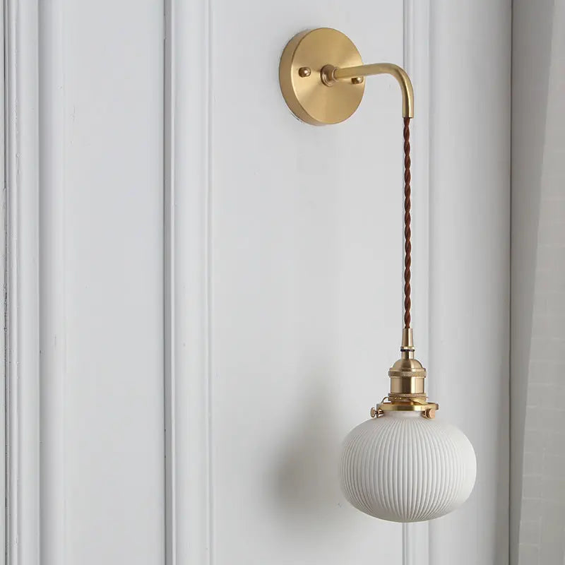 Japanese Retro Minimalist Cylinder Oval Brass Lucite 1-Light Wall Sconce Lamp Cuvalon