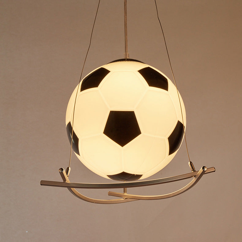 Cartoon Creative Soccer Glass Iron 1-Light Kids Pendant Light Cuvalon