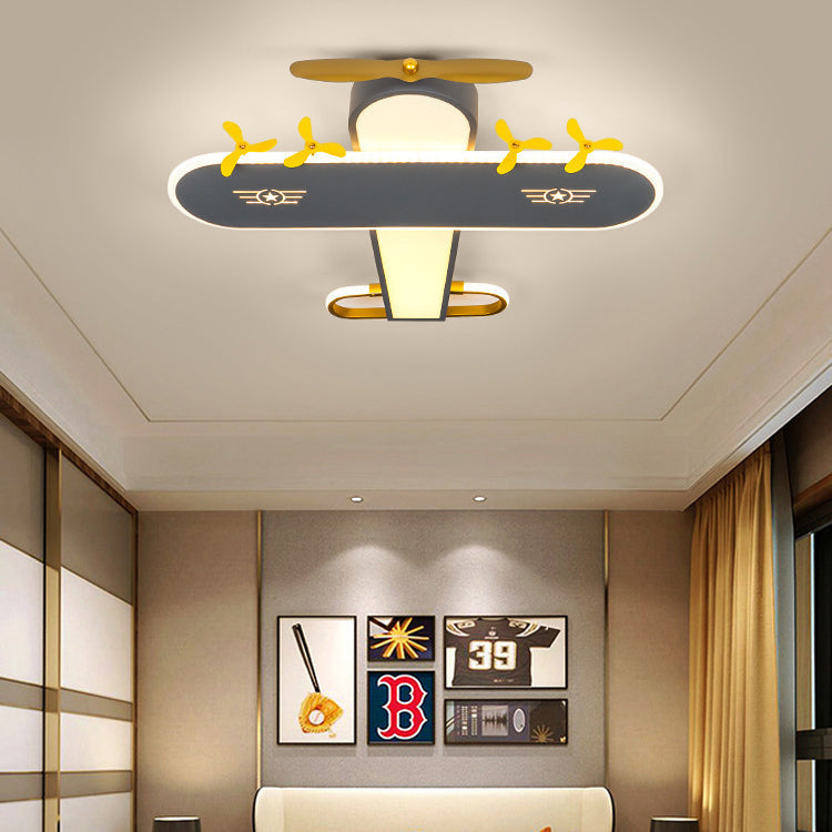 Contemporary Creative Kids Airplane Iron LED Flush Mount Ceiling Light For Bedroom Cuvalon