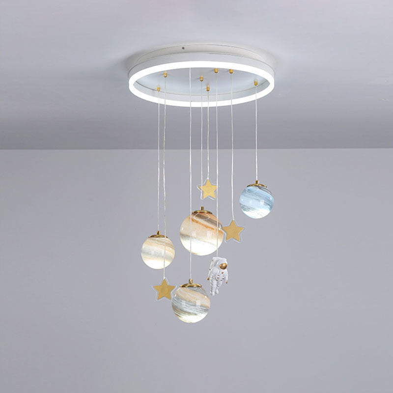 Contemporary Scandinavian Space Planet Acrylic Glass Round Shade LED Kids Flush Mount Ceiling Light For Bedroom Cuvalon