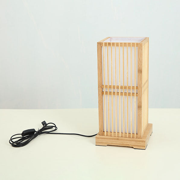 Japanese Minimalist Wooden Square Column 1-Light Table Lamp Cuvalon