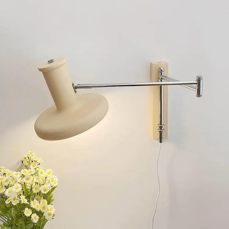 Nordic Minimalist  Beige Swing Arm 1-Light Wall Sconce Lamp Cuvalon
