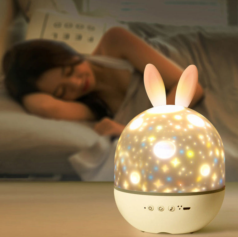 Contemporary Creative Kids Projectable Round Rabbit Deer ABS LED Table Lamp For Bedroom Cuvalon