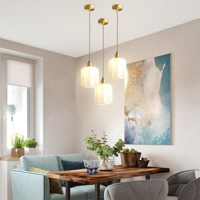 Traditional Vintage Cylindrical Brass Glass 1-Light Pendant Light For Bedroom Cuvalon
