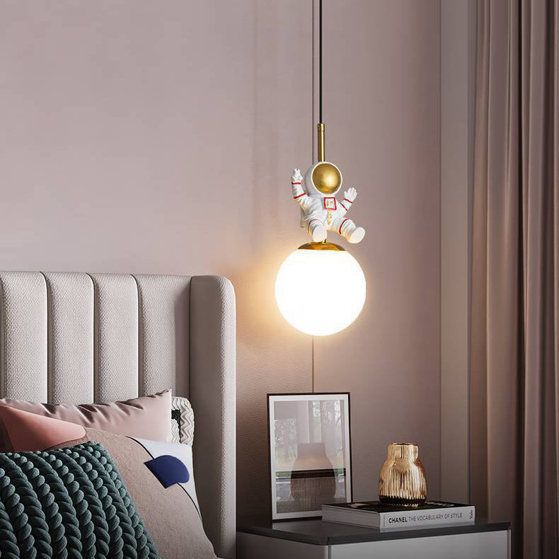 Contemporary Nordic Kids Orb Astronaut Iron Resin 1-Light Pendant Light For Bedroom Cuvalon