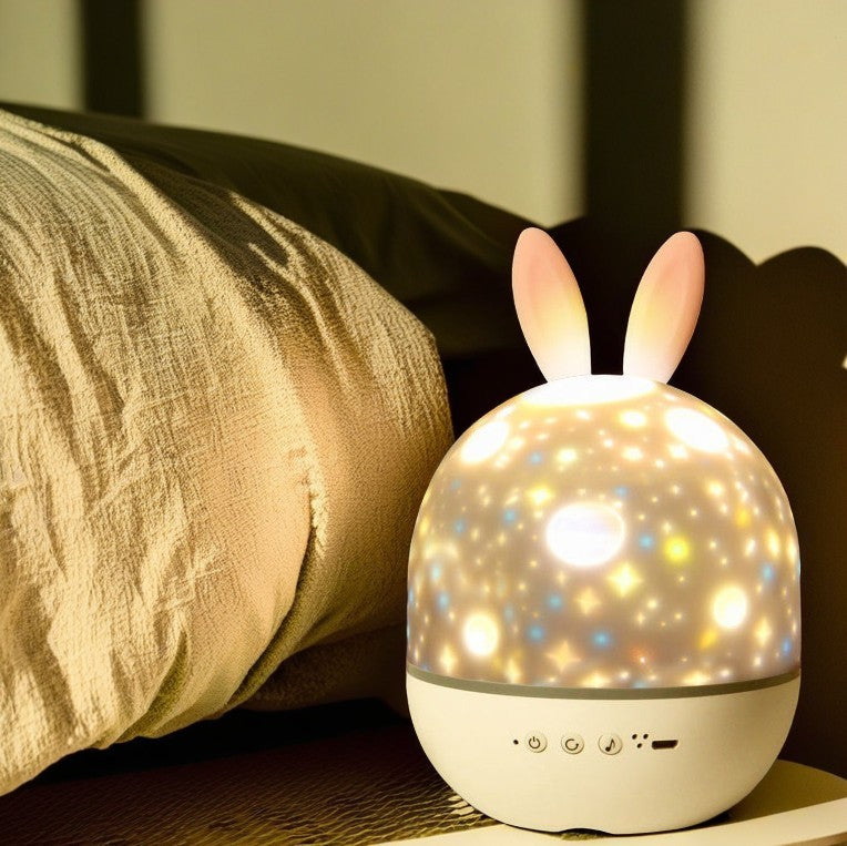Contemporary Creative Kids Projectable Round Rabbit Deer ABS LED Table Lamp For Bedroom Cuvalon