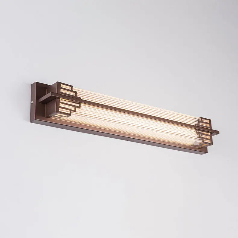 Traditional Chinese Waterproof Rectangular Stainless Steel Glass LED Wall Sconce Lamp For Outdoor Patio Cuvalon