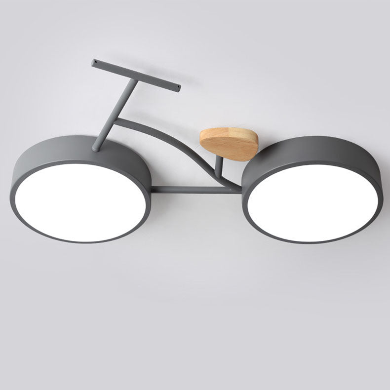Contemporary Creative Bicycle Acrylic Wood LED Kids Flush Mount Ceiling Light For Living Room Cuvalon