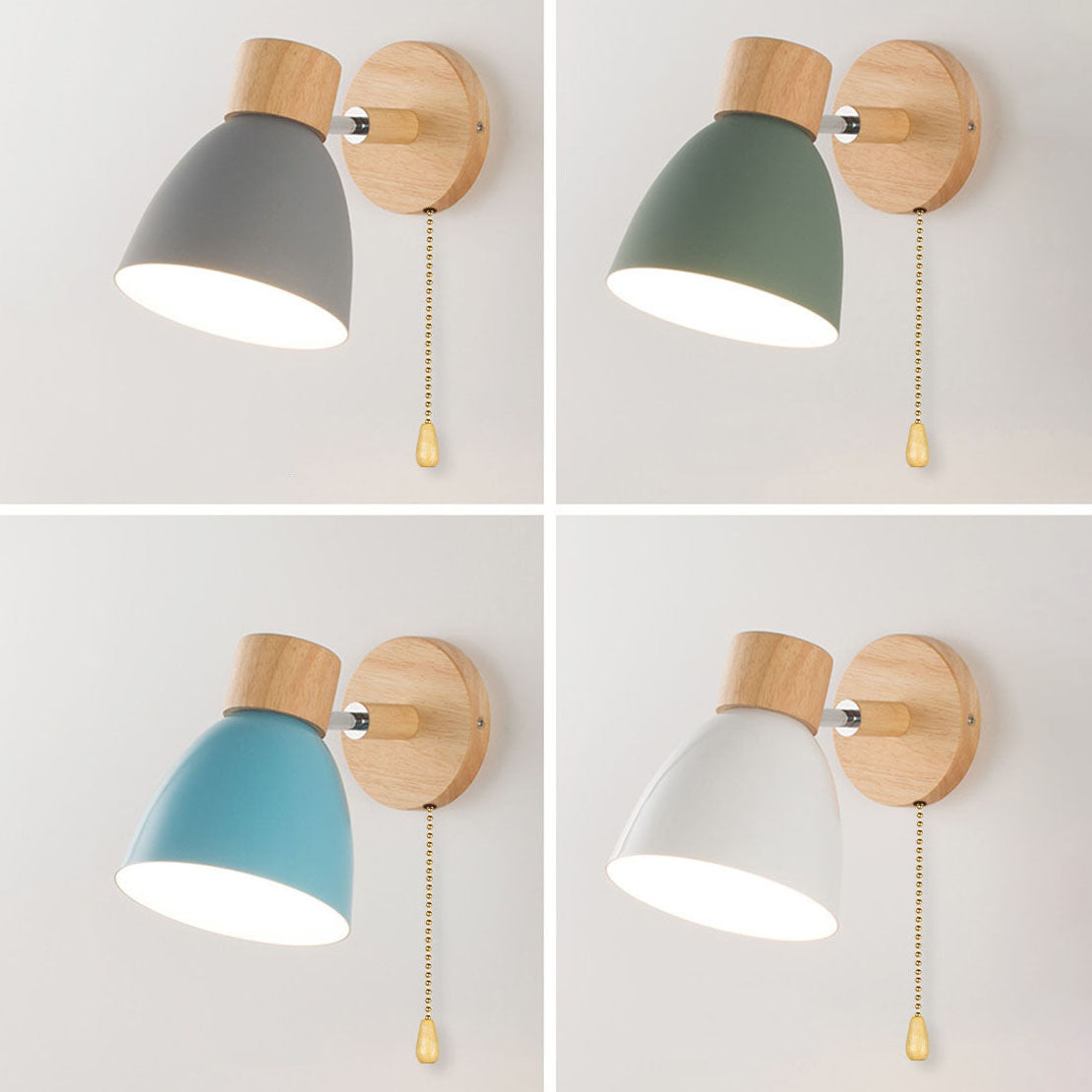 Modern Minimalist Solid Color Macaron Iron Wood 1-Light Wall Sconce Lamp Cuvalon