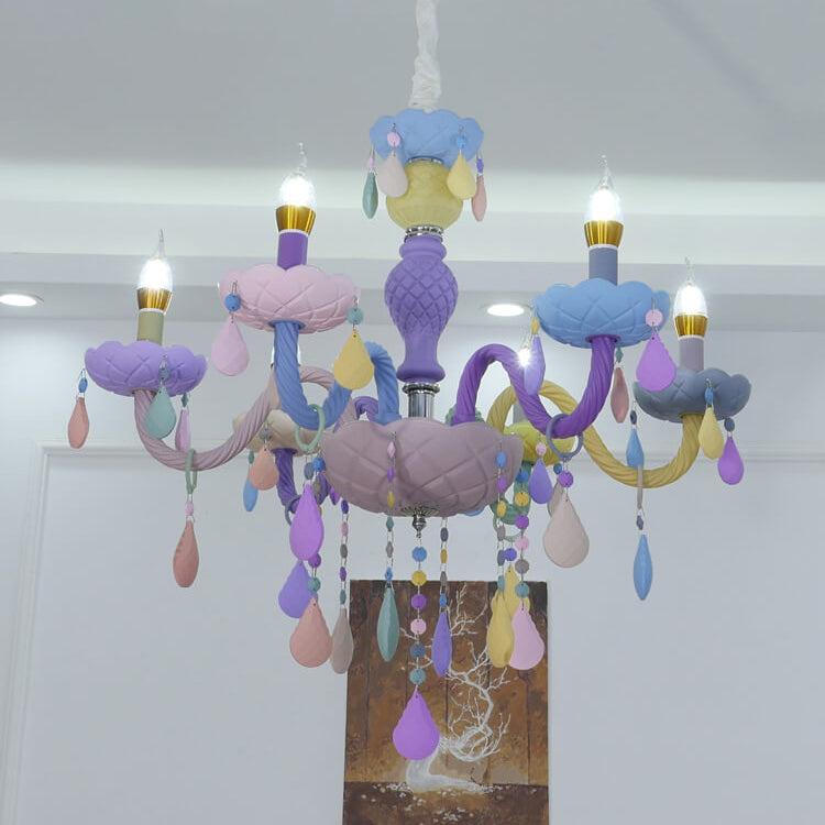 Modern Children's Princess Macaroon Candelabra Crystal Glass 5/6/8/10/12/15 Light Chandelier Cuvalon