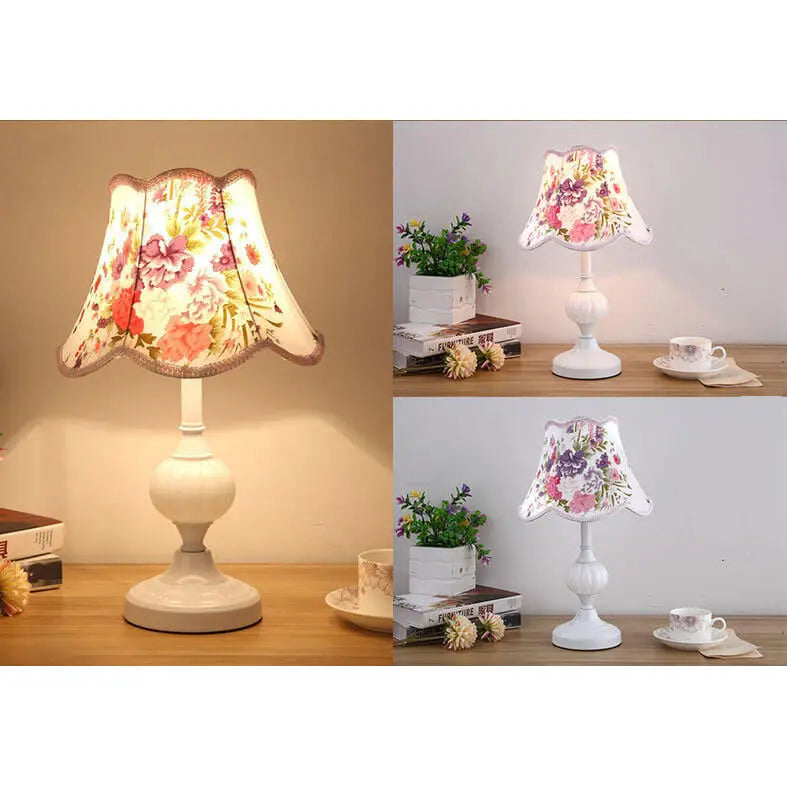 Nordic Vintage Floral Glass Fabric 1-Light Table Lamp Cuvalon