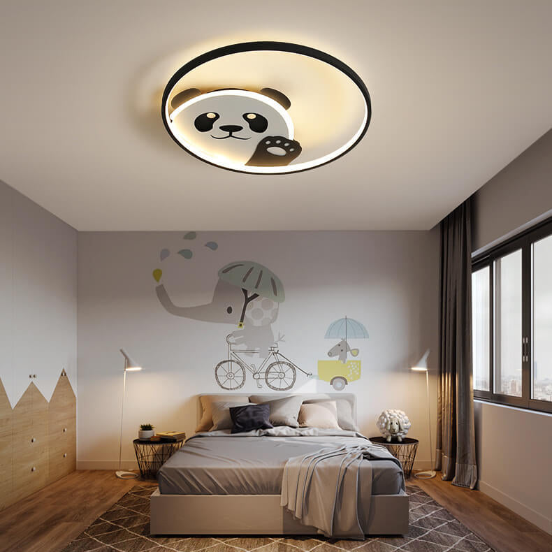 Cartoon Cute Panda Round LED Flush Mount Ceiling Light Cuvalon