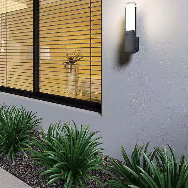 Outdoor Modern Waterproof Rectangular Column LED Wall Sconce Lamp Cuvalon