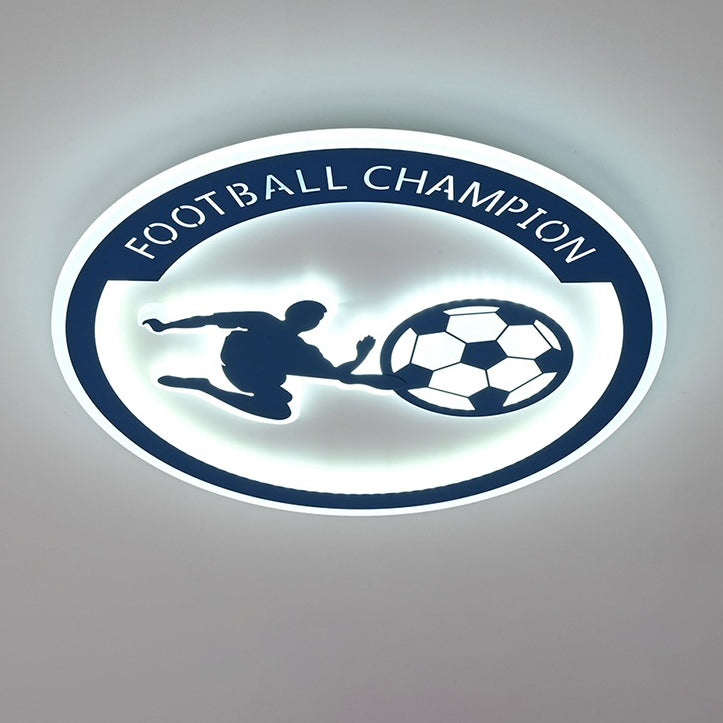 Contemporary Creative Kids Round Football Iron Acrylic LED Flush Mount Ceiling Light For Bedroom Cuvalon
