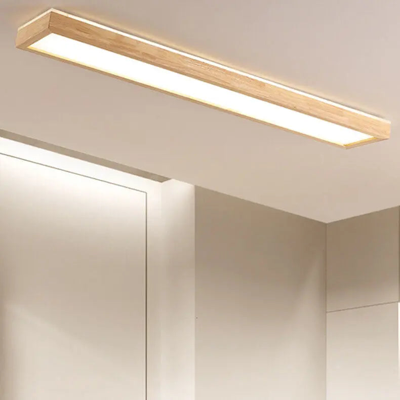 Japanese Minimalist Log Rectangular Walnut LED Flush Mount Ceiling Light Cuvalon