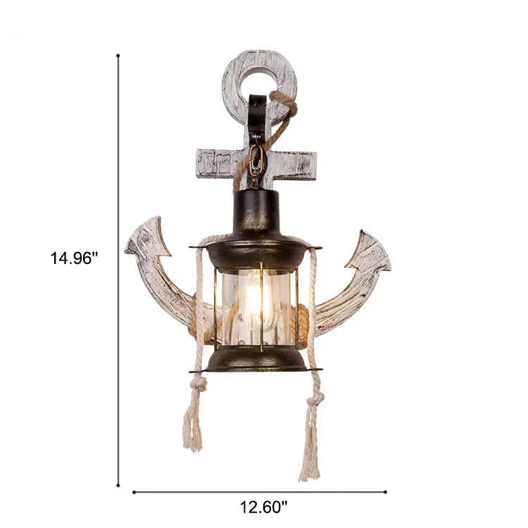Industrial Vintage Boat Anchor Solid Wooden 1-Light Wall Sconce Lamp Cuvalon
